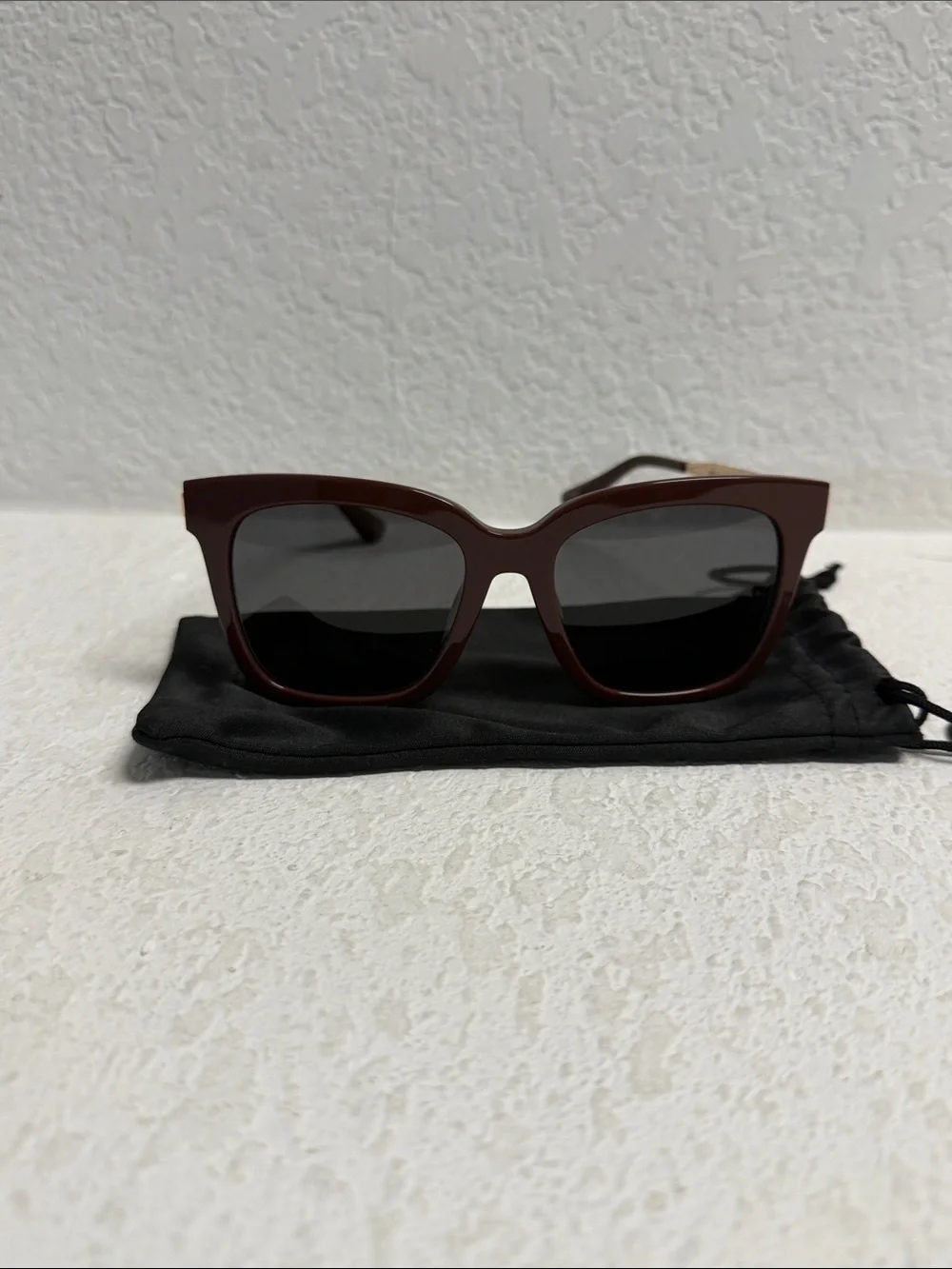 NWOT DIFF Women's Brown Burgundy Square Cat Sunglasses with Dark Lenses